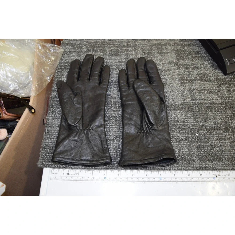 Womens Black Leather Lined‎ Winter Gloves Size Medium
